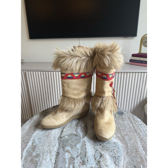 WOMEN'S VINTAGE CIRCA 1980'S TECNICA CREAM GOAT FUR & SHEARLING BOOTS SIZE 39 - Picture 3 of 12
